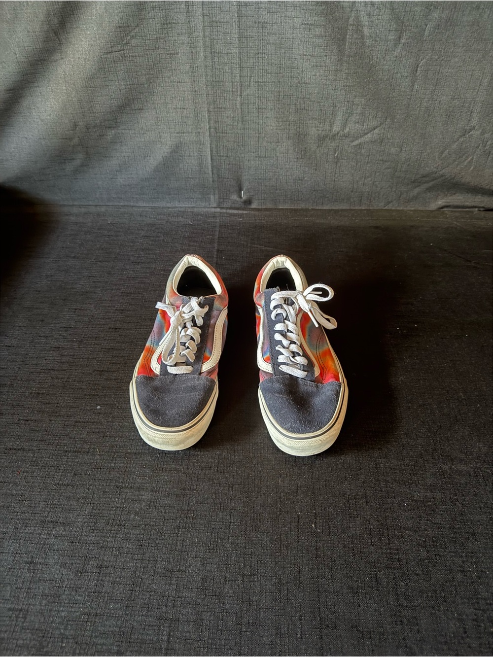 Vans Low-Top Sneakers in Black with Red and Orange Panels